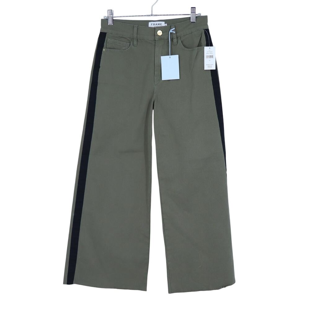 Frame Wide Leg Jeans NWT Army Green with Black Tuxedo Stripe Women's 26